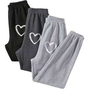 Floerns Women's 3 Pcs Graphic Print Elastic Waist Thermal Lined Jogger Sweatpants