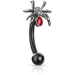 Pierced Owl - 16GA Crystal Set Red Bellied Spider 316L Surgical Stainless Steel Cartilage Helix Daith Rook Eyebrow Curved Barbell