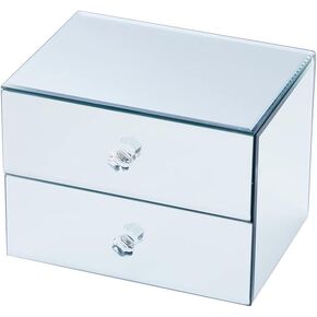 2-Layer glass jewelry box for Women,Precious item storage box,2 drawers luxury jewelry box (Black glitter)