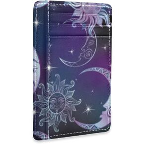Sun Moon And Stars Slim Minimalist Wallets Rfid Blocking Card Wallets PU Leather Front Pocket Wallets for Men and Women