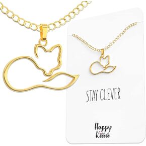 Happy Kisses Fox Necklace - Stay Clever Gift Card Message with Pendant - Charming Fox Charms Jewelry Décor for Women and Girls