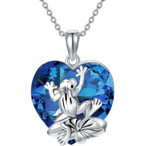 Plesitep Frog Necklace Sterling Silver Frog Pendant Necklace Jewelry Gift for Women Girl Embellished with Heart Crystal