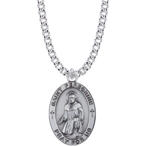 True Faith Jewelry Sterling Silver St Peregrine Necklace Patron Saint Medal Pendant Religious Jewelry, 7/8 Inch