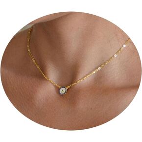 Caenyo Gold Evil Eye Necklace,14K Gold Plated Dainty Solitaire Minimalist Diamond Evil Eye Simple Necklace For Women Girls Gold Jewelry Gifts