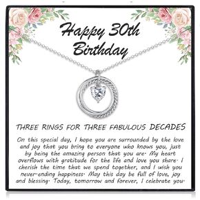 EPIRORA 30th 40th 50th 60th 70th 80th Birthday Gifts for Women, Heart Cubic Zirconia Pendant Circles Necklace for Her 30 40 50 60 70 80 90 Years Old Birthday Jewellery Gifts
