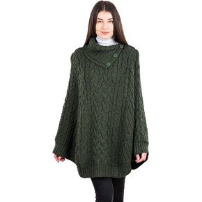 SAOL 100% Merino Wool Cowl Neck Button Poncho for Ladies