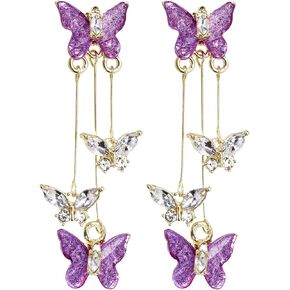 Butterfly Earrings 1 Pair Crystal Long Tassel Butterfly Dangle Drop Earrings Jewelry Set for Women Girls
