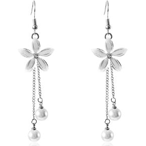 QUSIJIA Temperament Long Pearl Tassel Drop Dangle Earrings Simple Bow Earrings For Women Girls