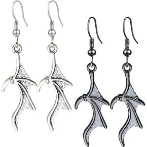 2 Pairs Punk Gothic Black Bat Vampire Dangle Earrings Halloween Costumes Scary Decorations Party Bat Skull Earrings for Women Girls