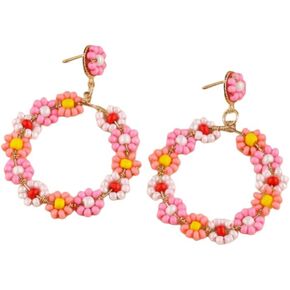 زهرة البوهيمية مطرز قطرة تتدلى الأقراط اليدوية الملونة مطرز الأقراط زهرة الأكريليك الأقراط خفيفة الوزن بيان هندسي للنساء الفتيات in Kuwait