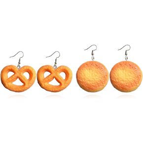 2 Pairs Food Cookie Shape Resin Dangle Earrings Funny Personality Crafts Fashion Jewelry Handmade Simulation Cute Earrings
