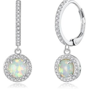 Airmoly Womens Opal Dangle Earrings for Girls 14K White Gold Plated Opal Jewelry Gift