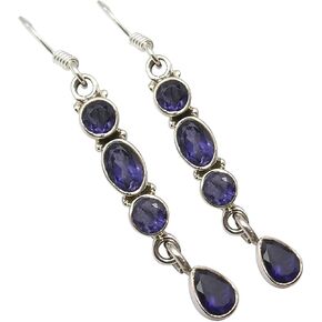SilverStarJewel 0.925 Pure Silver Cut Iolite French Hook Earrings 4.8 cm Fashion Stone Cyber Sales Jewelry in Saudi Arabia