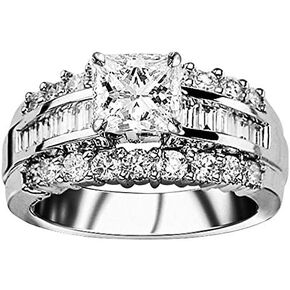 2 Carat Classic Lab Grown Synthetic Princess Designer Baguette Round Channel IGI Certified Diamond Engagement Ring (1 Ct, I-J Color, SI1-SI2 Clarity Center) in Kuwait