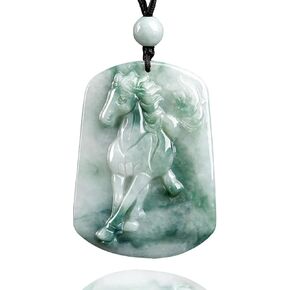 Xgimas Hand-Carved Horse Natural Jade Pendant Necklaces for Men Women, Zodiac Amulet Healing Stone Choker Necklaces for Jewelry Gifts