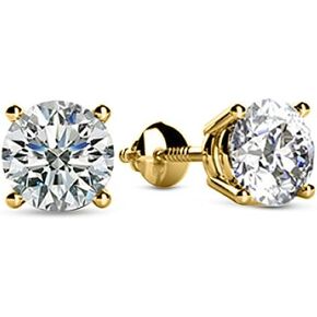 Natural Round Brilliant Solitaire Diamond Stud Earrings for Women 4 Prong Screw Back (I-J Color I1 Clarity)