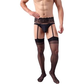 Mens Lingerie Garter Belt Stocking Fishnet Thigh High Tights Suspender Pantyhose
