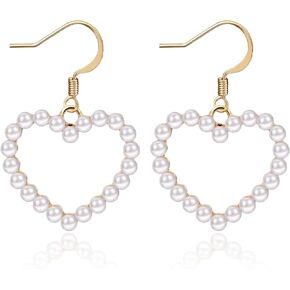 Pearl Heart Earrings Dangle for Women Girls Valentines Mother’s Day Christmas Drop Earrings Gold Gift Box Set Fashion Statement Jewelry in Kuwait