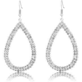 Long Silver Rhinestone Dangle Earrings Teardrop Statement Drop Earrings Sparkly Silver Prom Bridal Earrings Wedding Jewelry