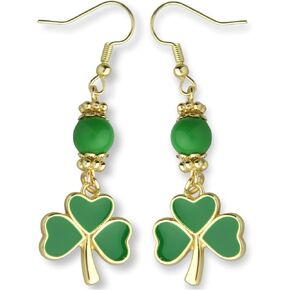 Lucky Clover Shamrock Dangle Earrings for Women St Patrick's Day Accessories Green Bead Four-Leaf Clovers Cute Gold Silver Dangles