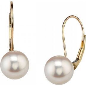 THE PEARL SOURCE 14K Gold AAA Quality Round Genuine White Akoya Cultured Pearl Leverback Earrings for Women