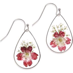 JeanBeau Handmade Pressed Flower Earrings for Women Teen Girls – Unique Resin Dried Flowers Sterling Silver Teardrop Dangle Drop Nature Floral Earings Fashion Summer Jewelry Gift