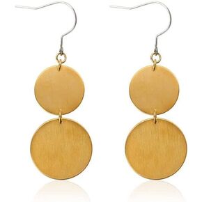 TGNEL Pure Titanium Earrings Hypoallergenic, Two Circle Disc Titanium Dangle Drop Earrings for Women Sensitive Ears Gold/Rose Gold Plated/Silver