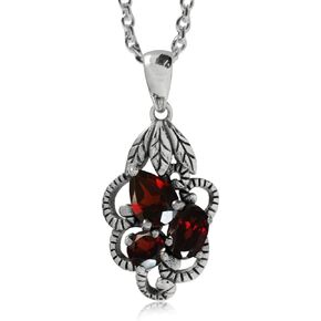 Silvershake 1.72ct. Natural Garnet 925 Sterling Silver Leaf Vintage Style Pendant with 18 Inch Chain Necklace