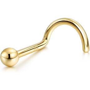 BodyBonita 14K Solid Gold Nose Rings - Twist/Bone Style Nose Stud 18G 20G Screw Shaped CZ Post Hypoallergenic Piercing Jewelry Rings for Women Men 3mm/2mm/1.5mm Cubic Zirconia 7mm Bar Length