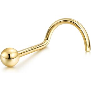 BodyBonita 14K Solid Gold Nose Rings - Twist/Bone Style Nose Stud 18G 20G Screw Shaped CZ Post Hypoallergenic Piercing Jewelry Rings for Women Men 3mm/2mm/1.5mm Cubic Zirconia 7mm Bar Length
