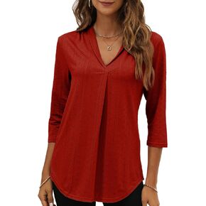 Womens 3/4 Sleeve Tops V Neck Tee Casual Eyelet Hollow Shirts in Kuwait