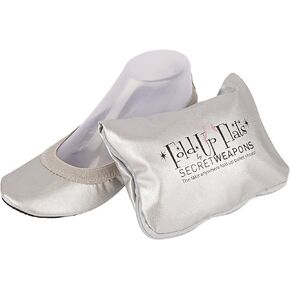 Fold Up Ballet Flats-Foldable Ballet Flats Shoes-Portable Travel Shoes with Purse & Tote Carry Bag - Colours Black,Silver,Champagne and Leopard