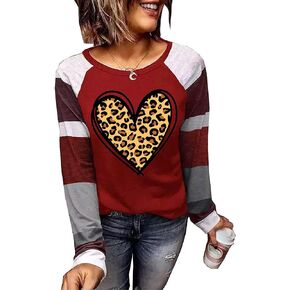 Love Heart Graphic Baseball T-Shirt Women Valentine's Day Color Block Shirt Splicing Long Sleeve Raglan Tees Tops