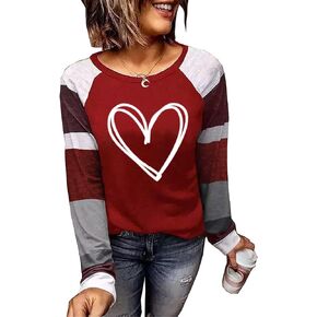 الحب القلب الجرافيك البيسبول تي شيرت المرأة عيد الحب اللون كتلة قميص الربط كم طويل راجلان تيز القمم in Kuwait