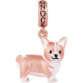GNOCE Corgi Pendant Charm Sterling Silver Matte 18k Rose Gold Plated Animal Dog Dangle Charm Bead Fit Bracelet/Necklace Christmas Gift for Women Girls Wife Daughter
