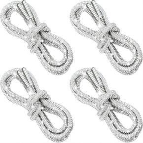 4 Piece Rhinestone Shoe Laces Bling Hoodie String Glitter Rope for Sneakers Sweatpants White