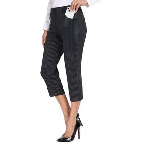 MoFiz Women's Capri Pants Summer Business Casual Pull-On Dressy Golf Cropped Pants with Pockets