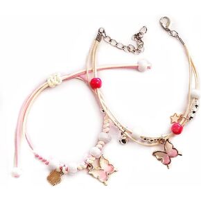 2 Pcs Butterfly Strand Bracelets Y2K Star Flower Charm Adjustable Bracelets Valentine's Day Birthday Party Friendship Jewelry Gifts