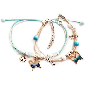 2 Pcs Butterfly Strand Bracelets Y2K Star Flower Charm Adjustable Bracelets Valentine's Day Birthday Party Friendship Jewelry Gifts