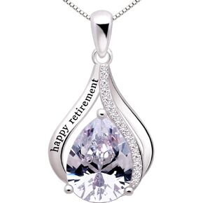ALOV Jewelry Sterling Silver happy retirement Cubic Zirconia Pendant Necklace