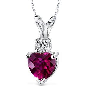 PEORA Solid 14K White Gold Created Ruby with Genuine Diamond Pendant for Women, Heart Shape, 1.17 Carats total