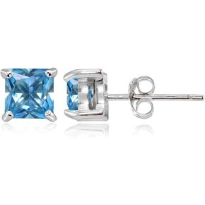 Sterling Silver Simulated Gemstone 5mm Princess-cut Stud Earrings