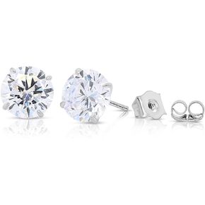 10k Solid Gold Solitaire Round Cubic Zirconia Stud Earrings in Secure Push-backs, Unisex Design…
