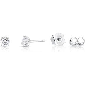 10k Solid Gold Solitaire Round Cubic Zirconia Stud Earrings in Secure Push-backs, Unisex Design…