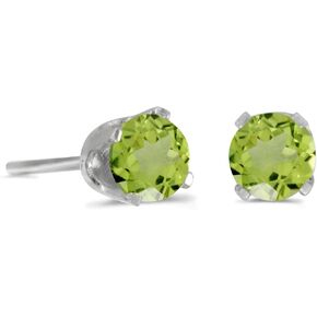14k White Gold 4 mm Round Peridot Stud Earrings