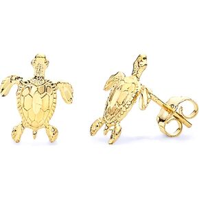 14k REAL Yellow Gold Turtle Stud Earrings (8 x 10 mm)