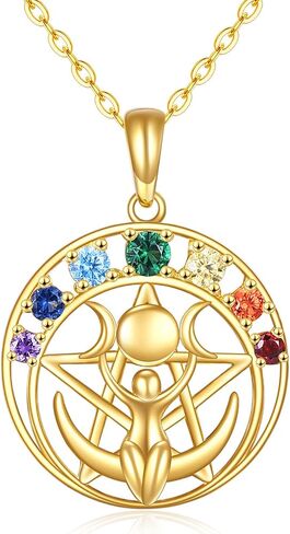 Triple Moon Goddess Necklace 14K Gold Chakra Moon Pentagram Pentacle Necklace Pagan Wiccan Magic Amulet Jewelry Christmas Gifts for Women Her in Saudi Arabia
