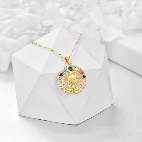 Triple Moon Goddess Necklace 14K Gold Chakra Moon Pentagram Pentacle Necklace Pagan Wiccan Magic Amulet Jewelry Christmas Gifts for Women Her in Saudi Arabia