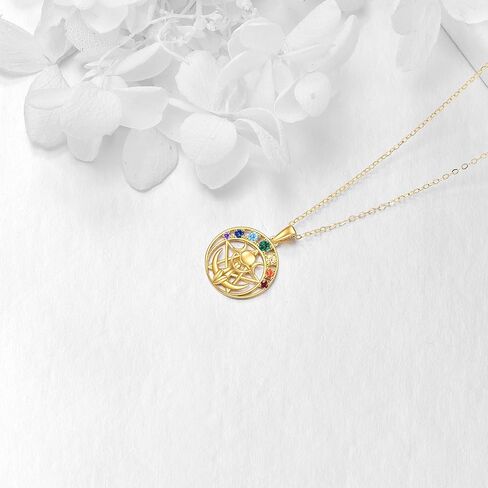 Triple Moon Goddess Necklace 14K Gold Chakra Moon Pentagram Pentacle Necklace Pagan Wiccan Magic Amulet Jewelry Christmas Gifts for Women Her in Saudi Arabia