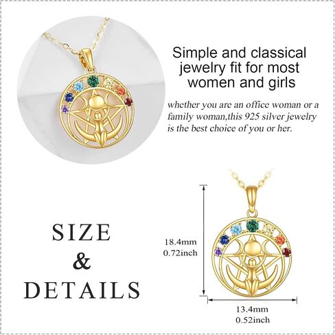 Triple Moon Goddess Necklace 14K Gold Chakra Moon Pentagram Pentacle Necklace Pagan Wiccan Magic Amulet Jewelry Christmas Gifts for Women Her in Saudi Arabia